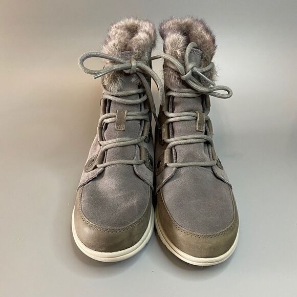 Sorel Joan Explorer Winter Snow Boots Quarry Grey Suede Faux Fur - Picture 2 of 5